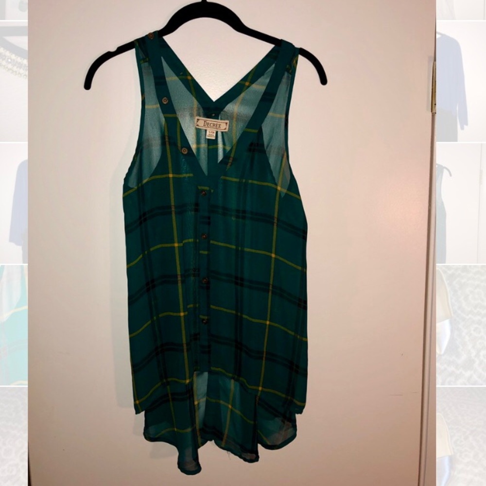 Turquoise plaid chiffon blouse